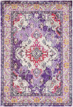 SAFAVIEH Monaco Collection Accent Rug - 4' x 5'7", Violet & Fuchsia, Medallion Distressed Design, Non-Shedding & Easy Care, Ideal for High Traffic Areas in Entryway, Living Room, Bedroom (MNC243P)