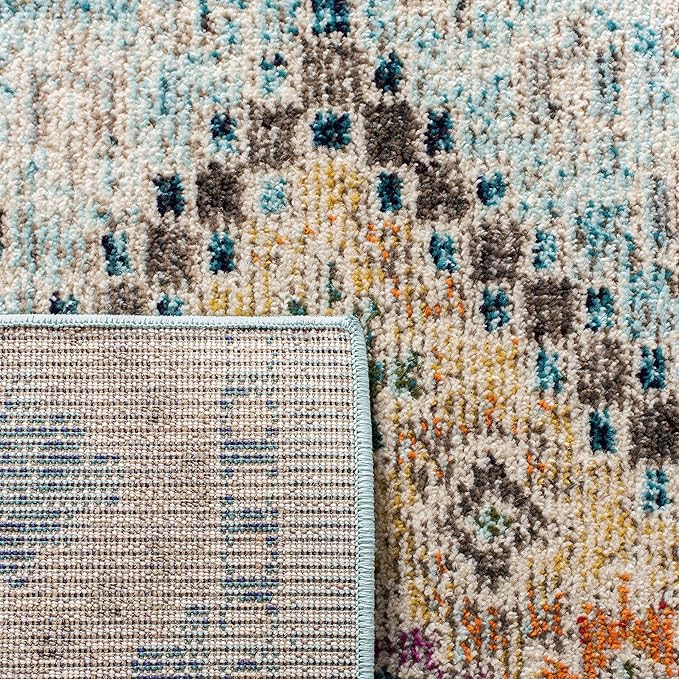 SAFAVIEH Madison Collection Accent Rug - 3' x 5', Blue & Yellow, Boho Diamond Distressed Design, Non-Shedding & Easy Care, Ideal for High Traffic Areas in Entryway, Living Room, Bedroom (MAD418K)