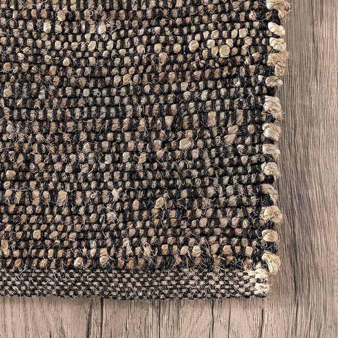nuLOOM 2x3 Elfriede Jute & Cotton Hand Woven Area Rug, Charcoal, Solid Rustic Farmhouse Style, Weaved Design, Natural Fiber, For Bedroom, Living Room, Dining Room, Hallway, Office, Entryway