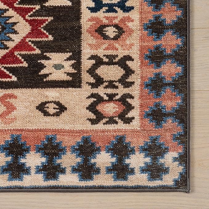 Dash & Albert Balsam Kilim Multi Machine Washable Rug, 5 X 8 Feet, Red Geometric Pattern