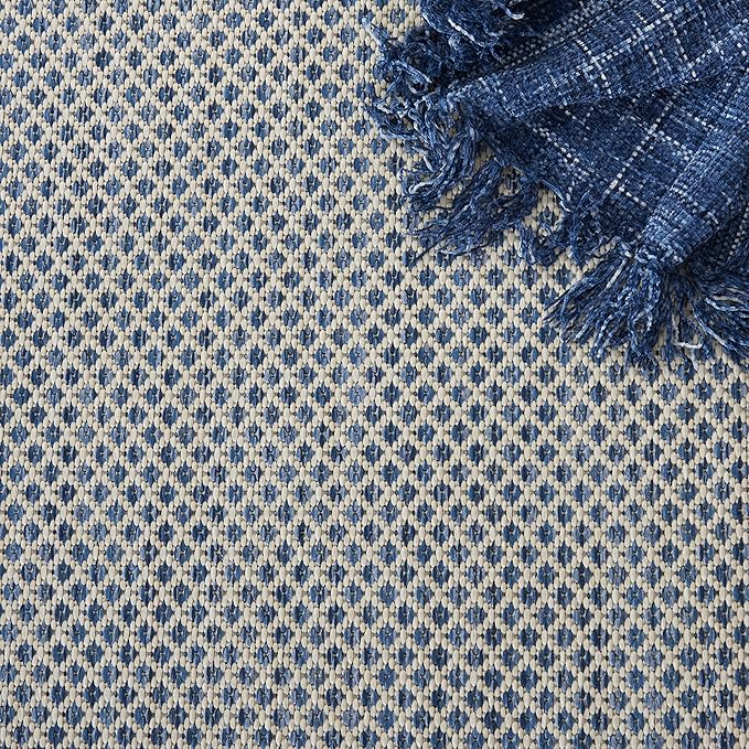 Nourison Home Courtyard Ivory Blue 10' x 14' Area Rug - Easy Clean, Non Shedding, Bed Room, Living Room, Dining Room, Kitchen (10' x 14')