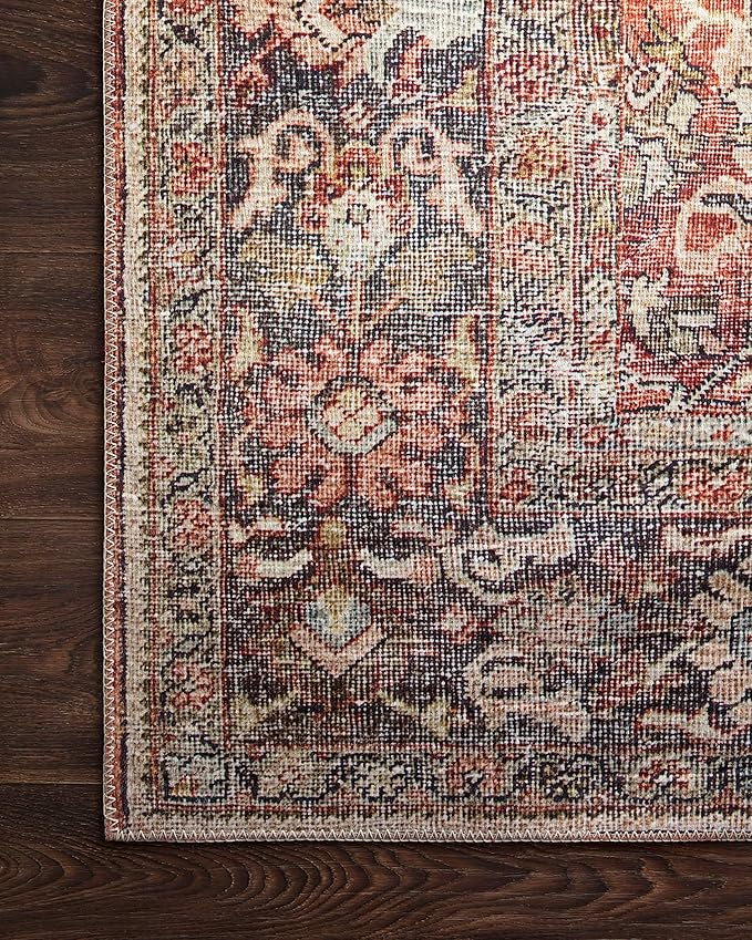 Loloi Layla Collection LAY-02 Spice/Marine 2'-6" x 12'-0" .13" Thick Runner Rug, Soft, Durable, Vintage Inspired, Distressed, Low Pile, Non-Shedding, Easy Clean, Printed, Living Room Rug