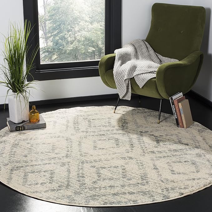 SAFAVIEH Adirondack Collection Round Rug - 12' Round, Ivory & Light Blue, Contemporary Design, Stain Resistant, Ideal for High Traffic Areas in Living Room, Bedroom & Dining Room (ADR131T-12R)