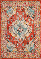 SAFAVIEH Monaco Collection Area Rug - 5'1" x 7'7", Orange & Light Blue, Boho Chic Medallion Distressed Design, Non-Shedding & Easy Care, Ideal for High Traffic Areas in Living Room, Bedroom (MNC243H)