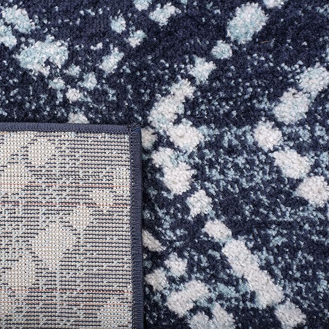 SAFAVIEH Adirondack Collection Area Rug - 10' Square, Navy & Ivory, Modern Diamond Distressed Design, Non-Shedding & Easy Care, Ideal for High Traffic Areas in Living Room, Bedroom (ADR131N)