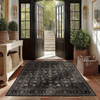 Area Rug Non Slip Machine Washable Ultra Soft Living Room/Bedroom/Kitchen/Outdoor/Classroom Black Gold, 5'×7'