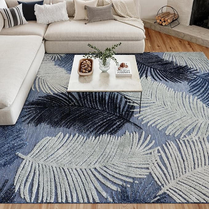 Nourison Home Suncoast Denim 9' x 12' Area Rug - Easy Clean, Non Shedding, Bed Room, Living Room, Dining Room, Kitchen (9' x 12')