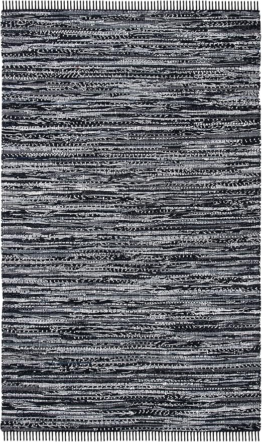 SAFAVIEH Rag Rug Collection Accent Rug - 3' x 5', Black, Handmade Boho Stripe Cotton, Ideal for High Traffic Areas in Entryway, Living Room, Bedroom (RAR121Z)