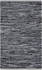 SAFAVIEH Rag Rug Collection Accent Rug - 4' x 6', Black, Handmade Boho Stripe Cotton, Ideal for High Traffic Areas in Entryway, Living Room, Bedroom (RAR121Z)