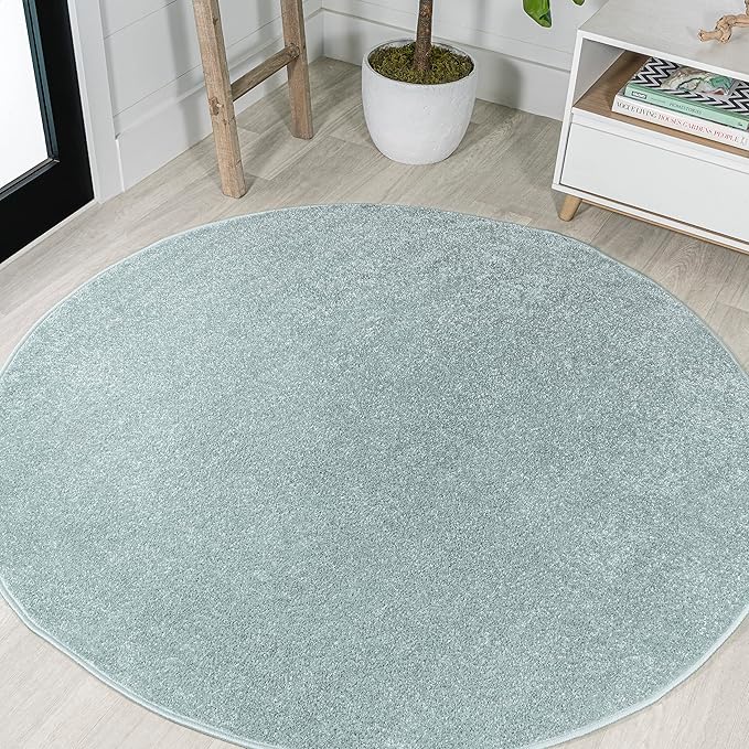 Eyely UES100S-6R Supersoft Haze Solid Low-Pile Indoor Area Rug, Coastal, Bohemian, Minimalist, Classic, Casual for Bedroom,Kitchen,Living Room,Non Shedding,Easy-Washing, Blue, 6' Round