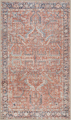 GLN Rugs Traditional Collection - Machine Washable Area Rug, Traditional Washable, Non Slip, Low Pile Chenille Rug, Living Room, Bedroom, Kitchen Rug (4' x 6' Terra/Multicolor 1168)