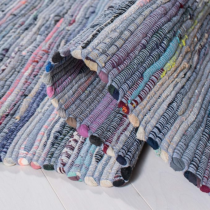 SAFAVIEH Rag Rug Collection Runner Rug - 2'3" x 10', Purple & Multi, Handmade Boho Stripe Cotton, Ideal for High Traffic Areas in Living Room, Bedroom (RAR121D)