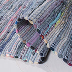 SAFAVIEH Rag Rug Collection Area Rug - 4' Square, Purple & Multi, Handmade Boho Stripe Cotton, Ideal for High Traffic Areas in Living Room, Bedroom (RAR121D)
