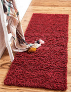 Unique Loom Solid Shag Collection Area Rug (2' 7" x 10' Runner, Cherry Red)
