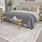 Gray Area Rug 5x7 Machine Washable Vintage Living Room Distressed Non Slip Carpet Traditional Indoor Bedroom Grey Retro Floral Accent Throw Large Rug for Office Kitchen Bathroom Dining Room
