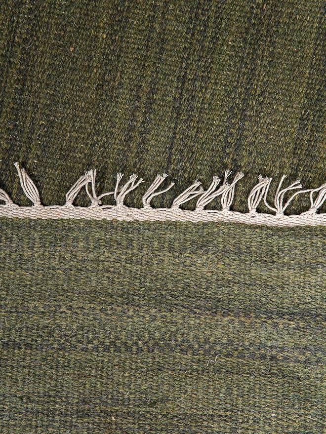 Rugsotic Carpets Hand Woven Flat Weave Kilim Wool ECO-Friendly Area Rugs - 8'x8', Square Shape, Olive Color, Solid Plain Design, Low Pile Handmade Area Rugs for Living Room, Bed Room (D00111)