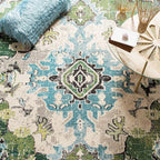 SAFAVIEH Monaco Collection Runner Rug - 2'2" x 18', Forest Green & Light Blue, Medallion Distressed Design, Non-Shedding & Easy Care, Ideal for High Traffic Areas in Living Room, Bedroom (MNC243F)