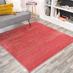 Eyely UES100E-7SQ Haze Solid Low-Pile Red 7' Square Area Rug, Pet Friendly, Stain Resistant, Easy Cleaning, for Bedroom, Living Room, Kitchen