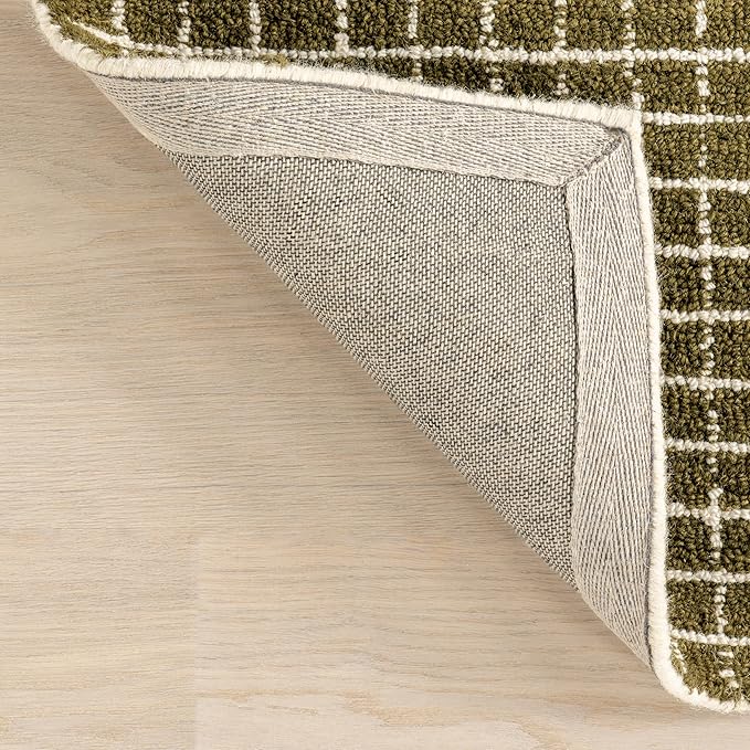 Rugs USA 9'6" x 13'6" Melrose Checked Wool Indoor Area Rug, Contemporary Farmhouse Moss/Ivory for Living Room, Bedroom, Office, Entryway, Hallway