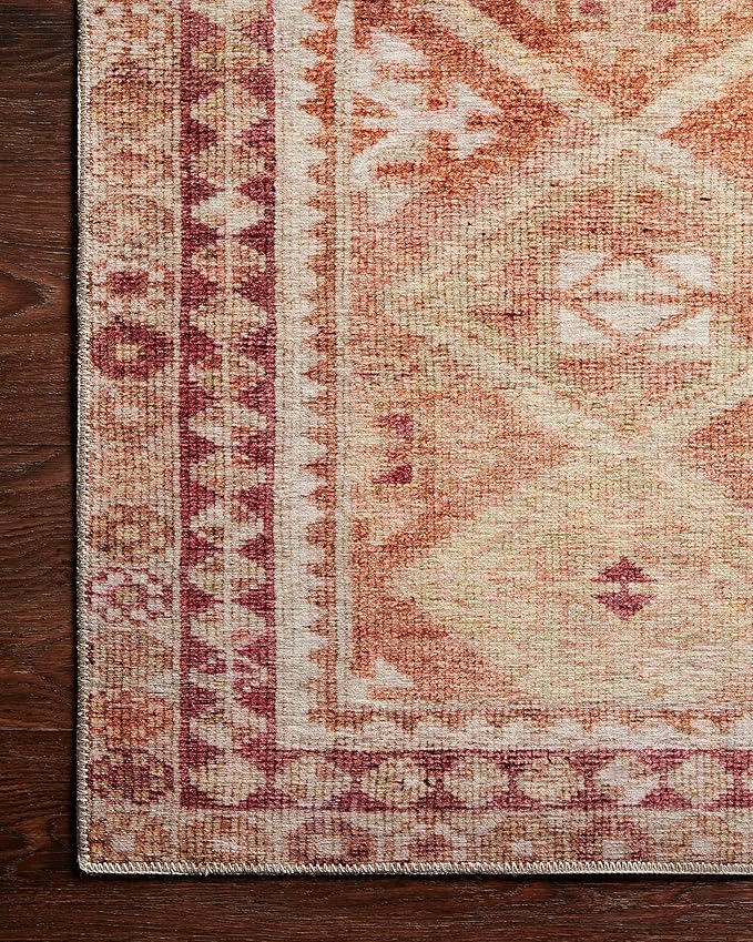 Loloi Layla Collection LAY-16 Natural/Spice 2'-6" x 9'-6" .13" Thick Runner Rug, Soft, Durable, Vintage Inspired, Distressed, Low Pile, Non-Shedding, Easy Clean, Printed, Living Room Rug