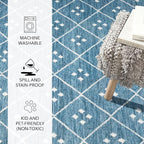Dash and Albert Kota Machine Washable Area Rug - Runner - 2.5' x 8' Indigo - Diamond Accent Rug - Anti-Slip Backing, Lightweight, Machine Washable, High Traffic Areas Kitchen, Mudroom, Laundry Room