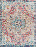 Livabliss Area Rugs - 2x3 Romaine Vintage Boho Rose Navy Sky Blue Area Rug for Living Room Bedroom - Floral Medallion Stain Resistant Carpet for Kitchen, Nursery, Office (2' x 3')