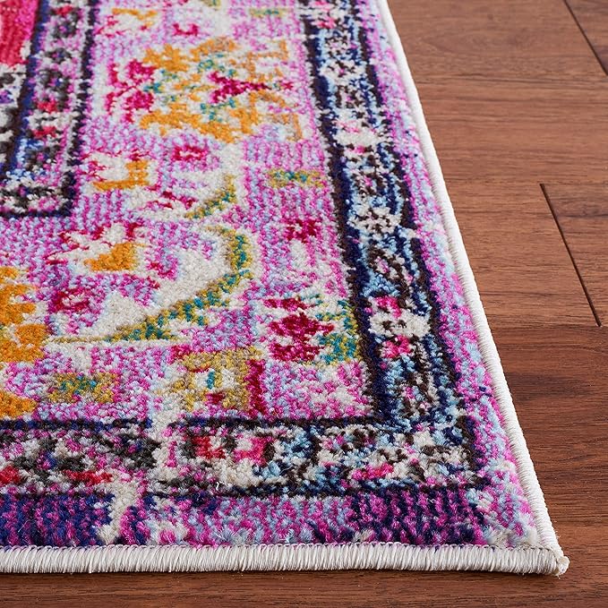 SAFAVIEH Monaco Collection Area Rug - 8' x 10', Violet & Fuchsia, Boho Chic Medallion Distressed Design, Non-Shedding & Easy Care, Ideal for High Traffic Areas in Living Room, Bedroom (MNC243P)