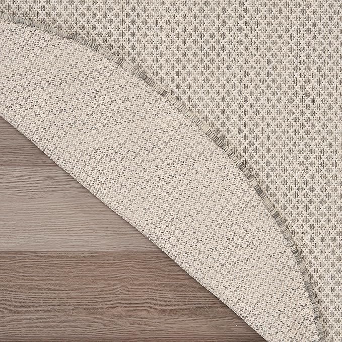 Nourison Home Courtyard Ivory Silver 6' x Round Area Rug - Easy Clean, Non Shedding, Bed Room, Living Room, Dining Room, Kitchen (6' x Round)