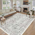 Black Area Rug 9x12 Machine Washable Large Vintage Living Room Distressed Non Slip Carpet Traditional Indoor Bedroom Retro Floral Accent Throw Rug for Office Kitchen Dining Room