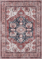 Turkish Rug. Washable Vintage Oriental Antique Inspired Traditional Doormat Small Modern Area Rugs Luxury Entryway Entry Bedroom Bathroom Kitchen (404RR, 2'5 x 9'8)