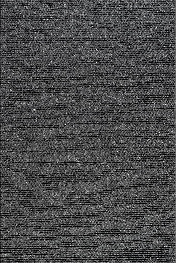 Nuloom Penelope Charcoal, 5' x 8', Hand-Braided, Wool & Cotton, Soft and Textured, High Traffic, Stain Resistant, Easy Clean, Durable Area Rug for Bedroom, Living Room, Dining, Foyer, Entryway