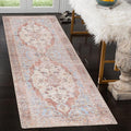 GLN Rugs Traditional Collection - Machine Washable Area Rug, Traditional Washable, Non Slip, Low Pile Chenille Rug, Living Room, Bedroom, Kitchen Rug (2'6" x 7' Brown/Blue)