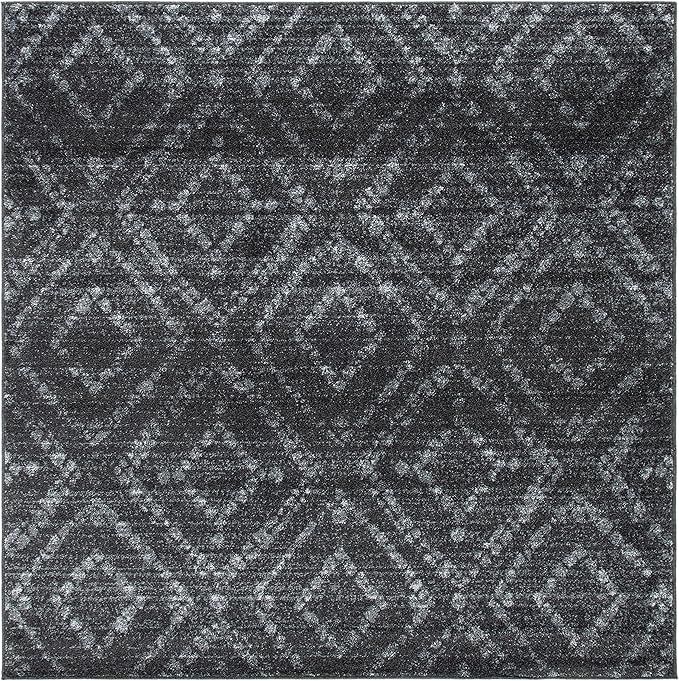 SAFAVIEH Adirondack Collection Area Rug - 6' Square, Dark Grey & Grey, Modern Diamond Distressed Design, Non-Shedding & Easy Care, Ideal for High Traffic Areas in Living Room, Bedroom (ADR131F)