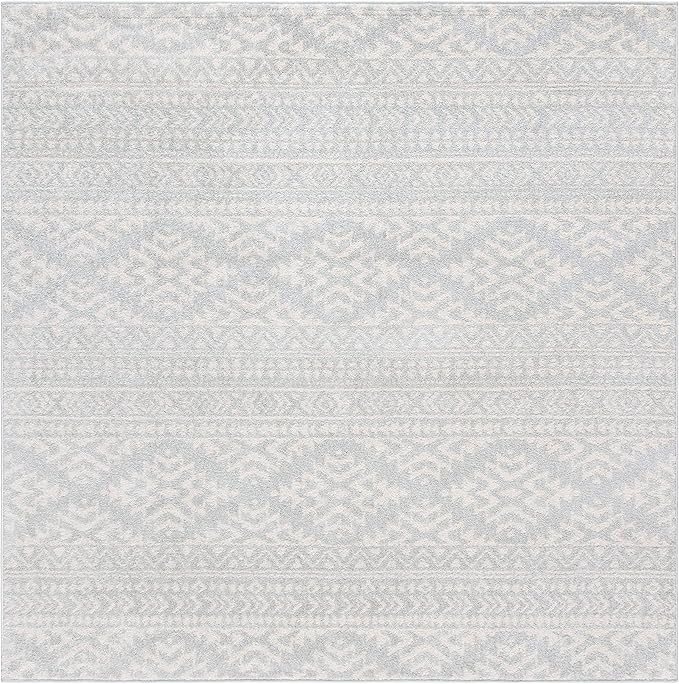 SAFAVIEH Tulum Collection Area Rug - 9' Square, Light Grey & Ivory, Moroccan Boho Tribal Design, Non-Shedding & Easy to Clean, Ideal for Living Room, Bedroom, Dining Space (TUL272F)