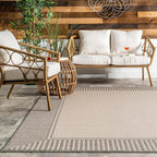 Nuloom Asha Light Grey/Ivory, 9'6" x 12', Casual, Striped Border, Soft and Cozy, High Traffic, Stain Resistant, Easy Clean, Durable Area Rug for Indoor/Outdoor Patio, Deck, Porch, Garden, Courtyard