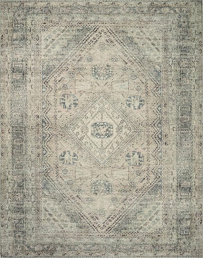Loloi Magnolia Home by Joanna Gaines Sinclair Collection SIN-04 Natural/Sage 7'-6" x 9'-6", .25" Pile Height, Machine Washable, Area Rug