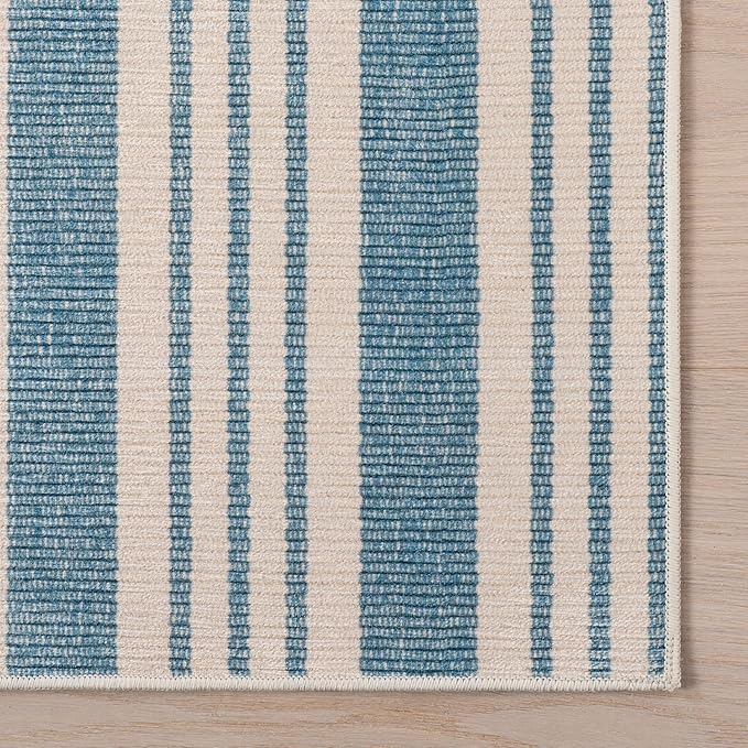 Dash & Albert Talos Blue Machine Washable Rug, 7.5 X 9.5 Feet, Blue/Ivory Stripe Pattern