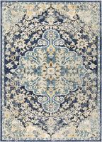 Livabliss Area Rugs - 5x7 Odelia Vintage Boho Blue Aqua Slate Area Rug for Living Room Bedroom - Floral Medallion Stain Resistant Carpet for Kitchen, Nursery, Office (5'3" x 7'3")
