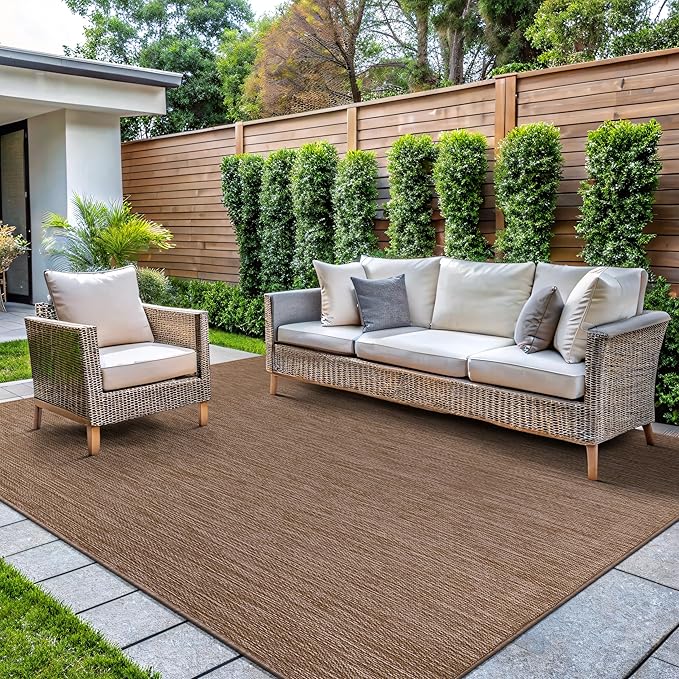 CAMILSON Outdoor Rug 10x14 Modern Area Rugs for Large Indoor and Outdoor Patios and Porches - Waterproof, Washable, Non-Shedding, Easy-to-Clean Outside Carpet (10 x 14, Solid - Jute)