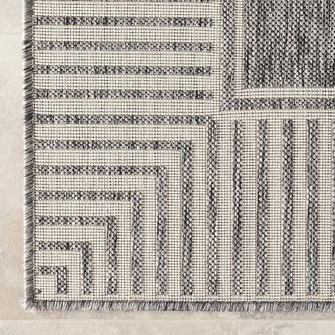 Nuloom Asha Grey/Ivory, 10' x 14', Casual, Striped Border, Soft and Cozy, High Traffic, Stain Resistant, Easy Clean, Durable Area Rug for Indoor/Outdoor Patio, Deck, Porch, Garden, Courtyard