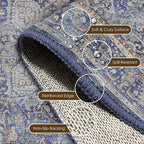 Washable Area Rug 4' x 6' Vintage Traditional Persian Mat - Foldable Distressed Non-Slip Machine Washable Carpet for Living Room Bedroom Kitchen Home Decor - Indigo and Gold