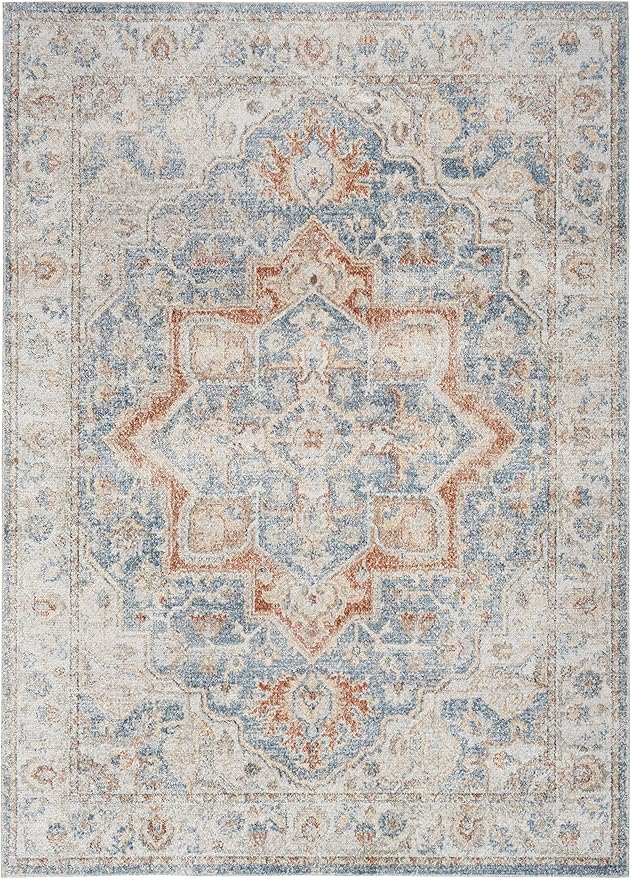 Nourison Home Astra Machine Washable Denim Multicolor 5'3" x 7' Area Rug - Easy Clean, Non Shedding, Bed Room, Living Room, Dining Room, Kitchen (5' x 7')
