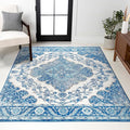JONATHAN Y Boho Vintage Cream/Blue Indoor Area Rug, 3x5, Bohemian Flair Medallion, Floral Easy-Cleaning High Traffic for Living Room, Bedroom, Kitchen, Pet-Friendly, Non-Shedding (BMF106B-3)