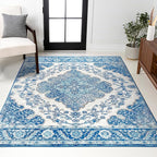 JONATHAN Y Boho Vintage Cream/Blue Indoor Area Rug, 3x5, Bohemian Flair Medallion, Floral Easy-Cleaning High Traffic for Living Room, Bedroom, Kitchen, Pet-Friendly, Non-Shedding (BMF106B-3)