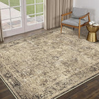 4x6 Area Rug Washable Vintage Neutral Entryway Living Room Carpet Indoor Office Non Slip Brown Entrance Distressed Low Pile Retro Accent Throw Rug for Dining Room Bathroom Bedroom Laundry