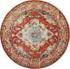 SAFAVIEH Monaco Collection Area Rug - 11' Round, Orange & Light Blue, Boho Chic Medallion Distressed Design, Non-Shedding & Easy Care, Ideal for High Traffic Areas in Living Room, Bedroom (MNC243H)
