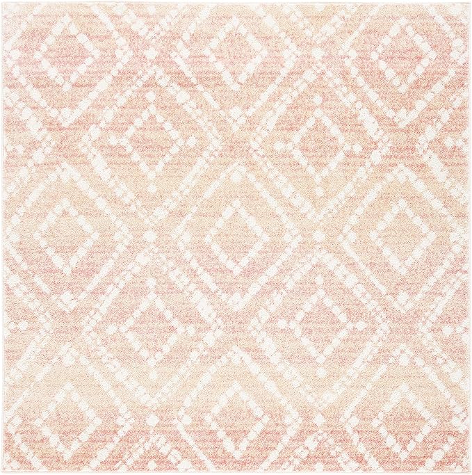 SAFAVIEH Adirondack Collection Area Rug - 6' Square, Rose & Gold, Modern Diamond Distressed Design, Non-Shedding & Easy Care, Ideal for High Traffic Areas in Living Room, Bedroom (ADR131Q)