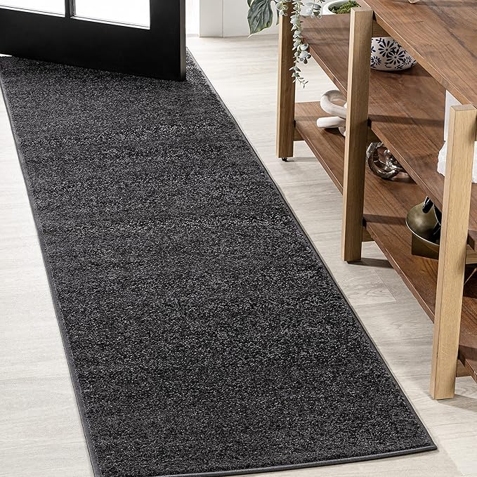 JONATHAN Y Haze Solid Low-Pile Black Runner Rug 2x8, Coastal,Bohemian,Minimalist,Classic, Easy-Cleaning for Living Room,Bedroom,Kitchen,Pet Friendly,Non-Shedding (SEU100I-28)