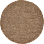 Unique Loom Solid Shag Collection Area Rug (6' 1" Round, Sandy Brown)