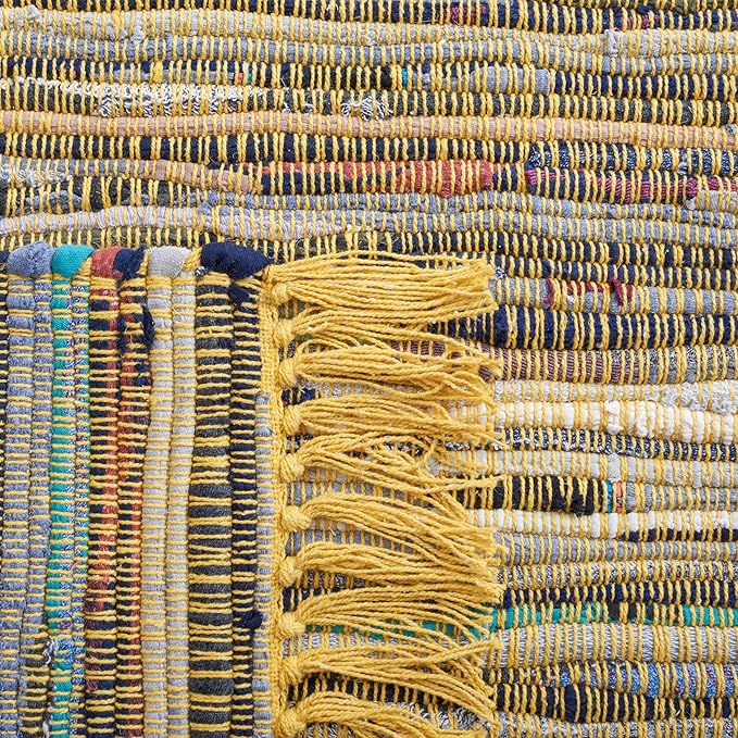 SAFAVIEH Rag Rug Collection Area Rug - 10' x 14', Yellow & Multi, Handmade Boho Stripe Cotton, Ideal for High Traffic Areas in Living Room, Bedroom (RAR121H)